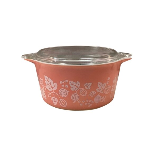 Pyrex Cinderella Casserole Dish with Lid Used Pink Gooseberry Round 473 1 QT 36 - Picture 13 of 16